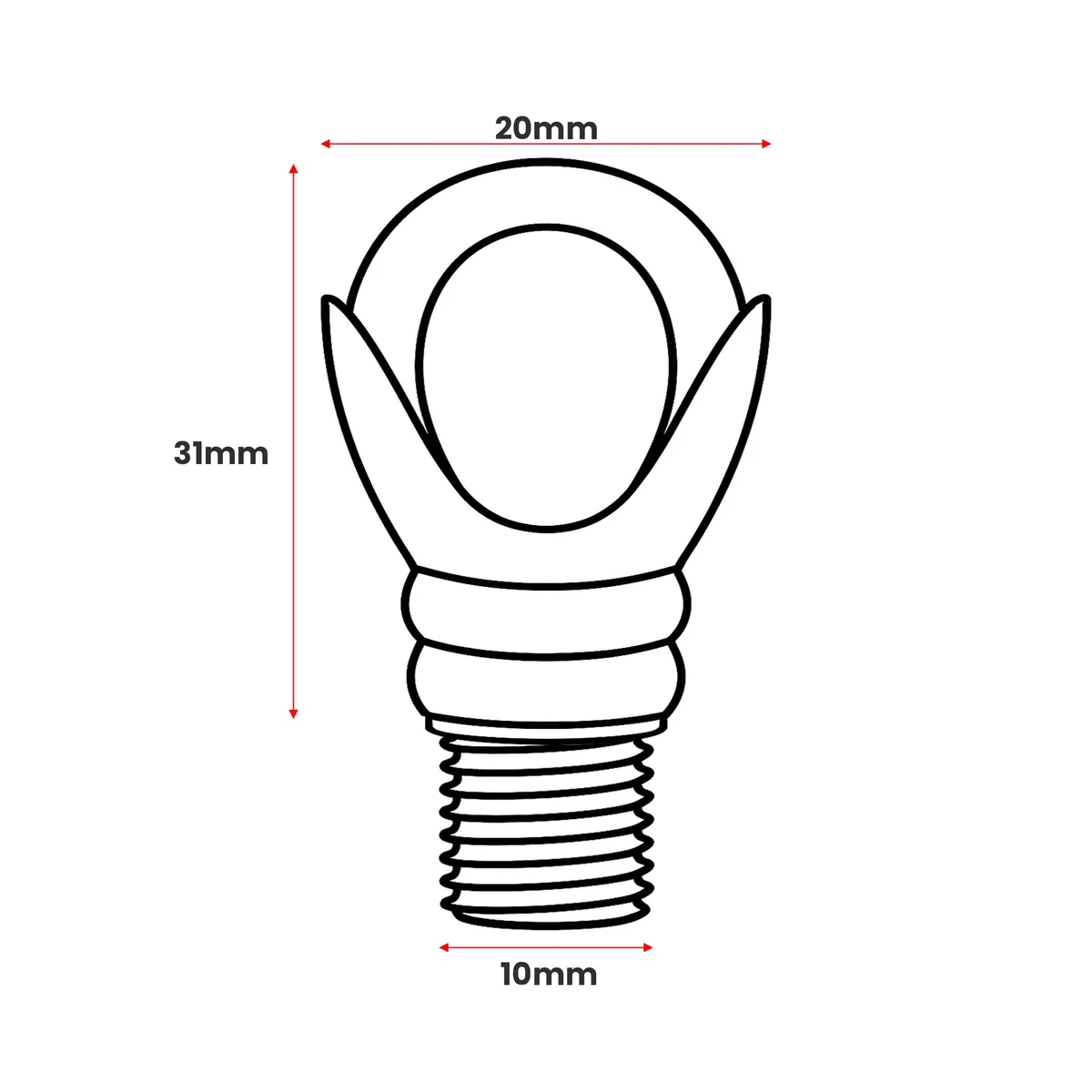Aluminum ceiling hook for chandelier, 31mm length, 10mm width, 20mm opening gap, curved hook mounting for pendant lights.