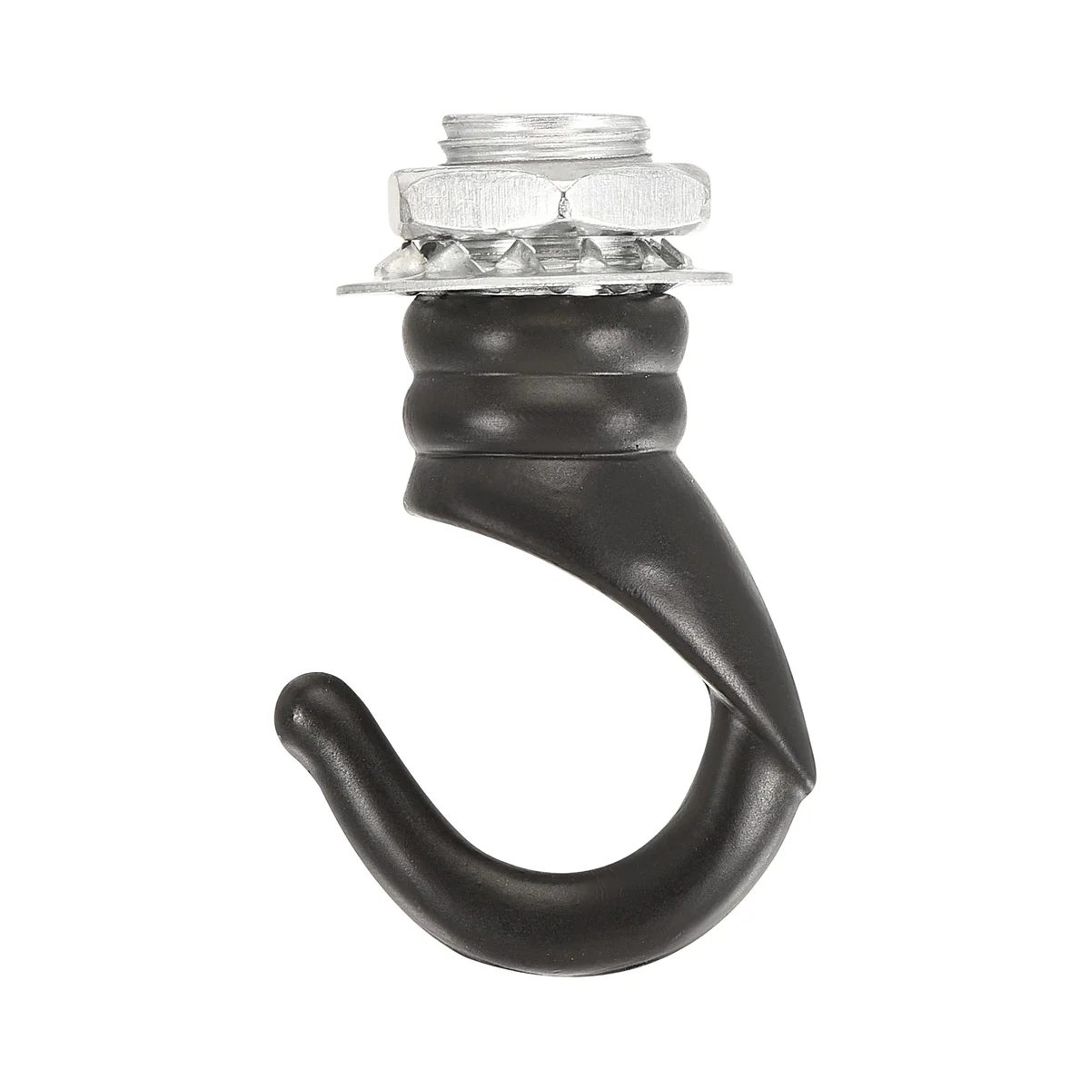 Curved aluminium M10 ceiling hook with 31mm length, 23mm width and 7.5mm opening gap, shown in photo.