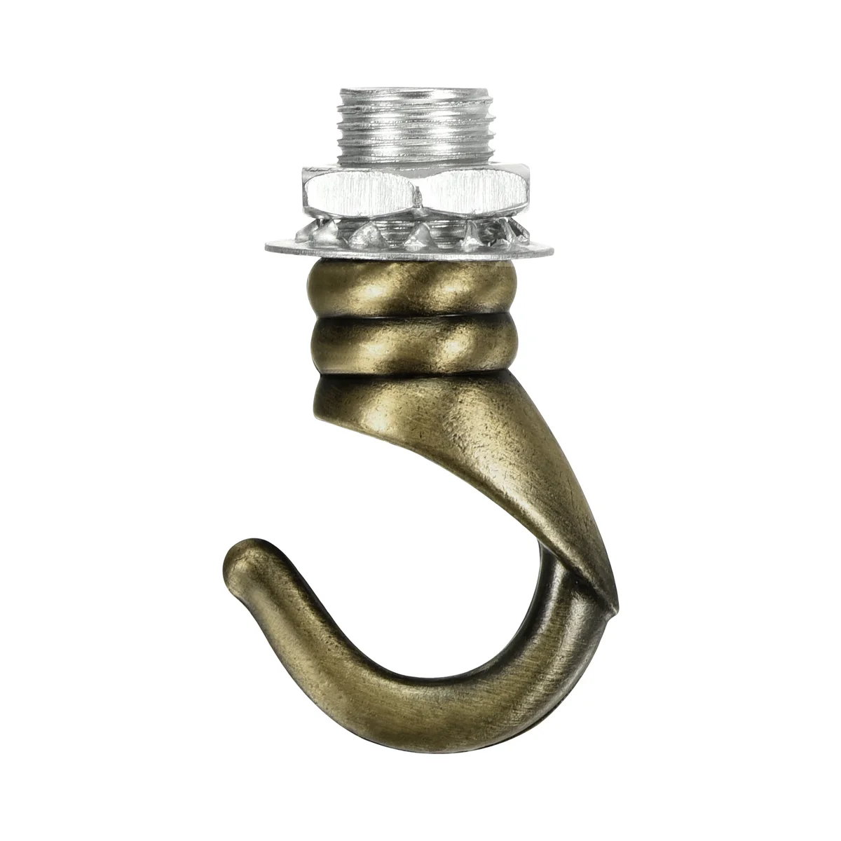 M10 ceiling hook: 31mm long aluminium curved hook with 7.5mm opening, ideal for hanging pendant lights or decorative fixtures.