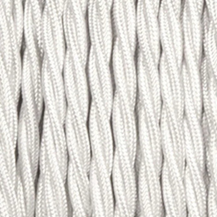 Vintage fabric lighting cable, white twisted fabric 3‑core, 1m length, shown in bundle.