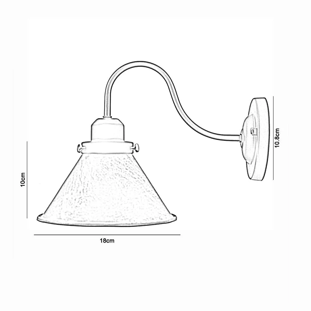 Brushed copper vintage wall lamp with E27 holder, 18cm shade, 10cm height, 24cm arm length.
