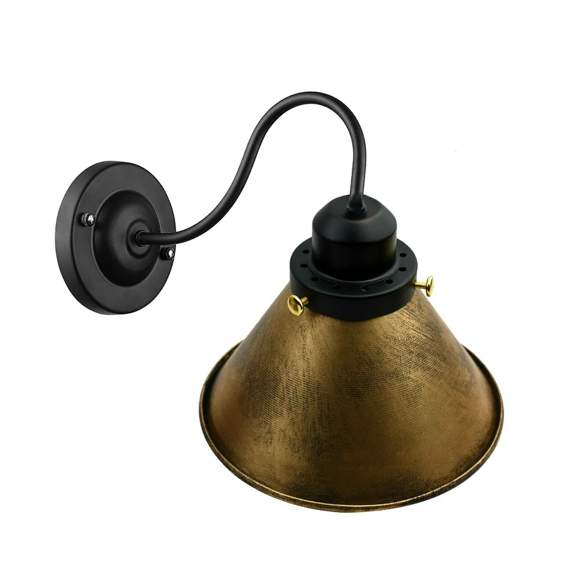 E27 wall light with brushed copper shade, iron frame, 18cm shade diameter, 24cm arm.