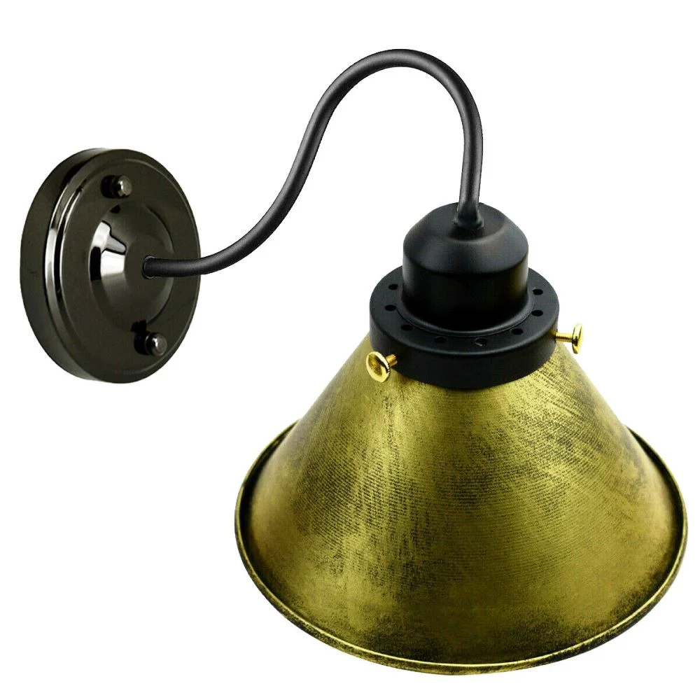 Iron wall lamp with brushed brass shade, 18cm diameter, 10cm height, two arms, industrial loft lighting