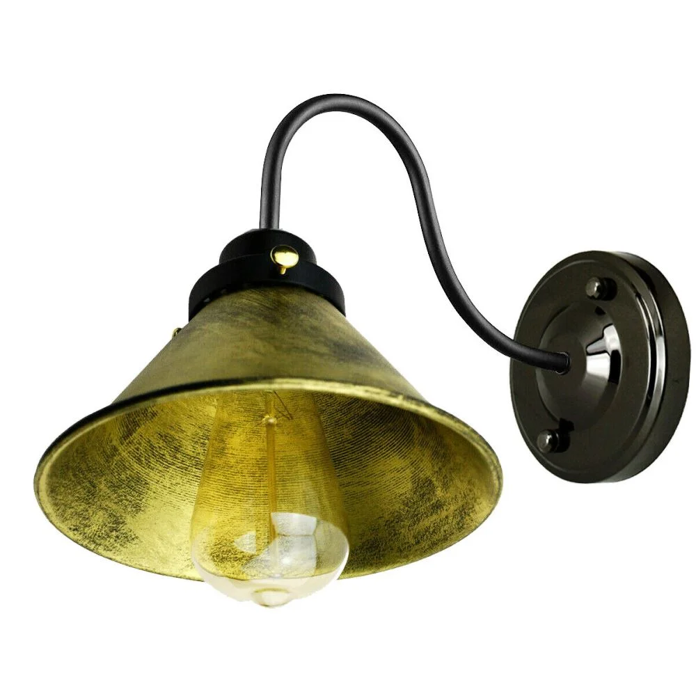 E27 wall lamp featuring an iron frame and brushed brass vintage shade, ideal for industrial loft lighting.