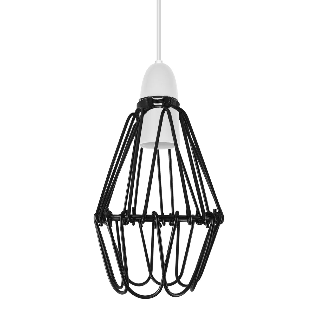 Vintage ceiling lampshade in a black wire cage with water lily design, attaches to ceiling, industrial style.
