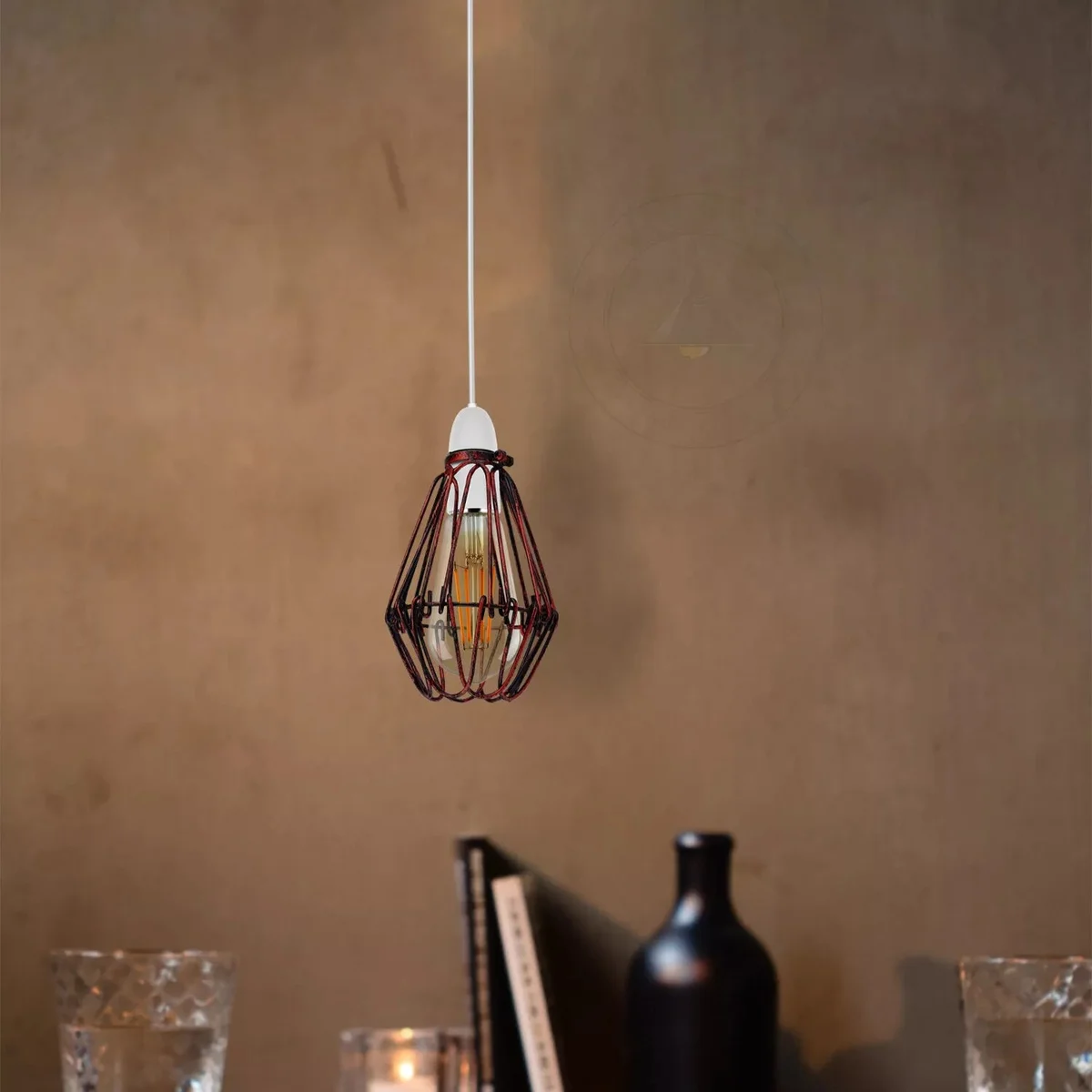 Metal pendant light shade with a vintage water lily cage design, black wire basket, 15.5 cm tall and 10 cm wide, E27 socket