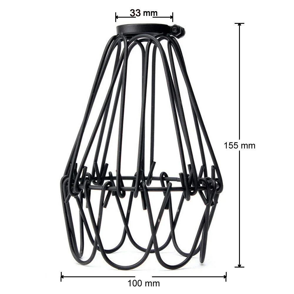 Easy fit ceiling lampshade with vintage water lily wire cage in black metal, designed for indoor use, industrial charm