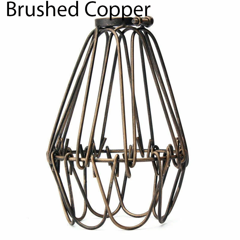 Black industrial wire cage lampshade shaped like a water lily, 15.5 cm tall, fits E27 bulbs.