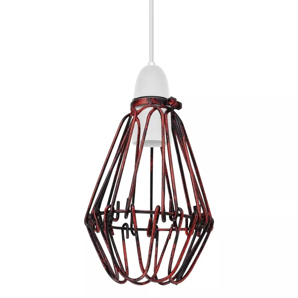 Industrial wire cage lampshade, water lily style metal basket, black/bronze finish, single E27 socket, adjustable 30‑35mm screw.