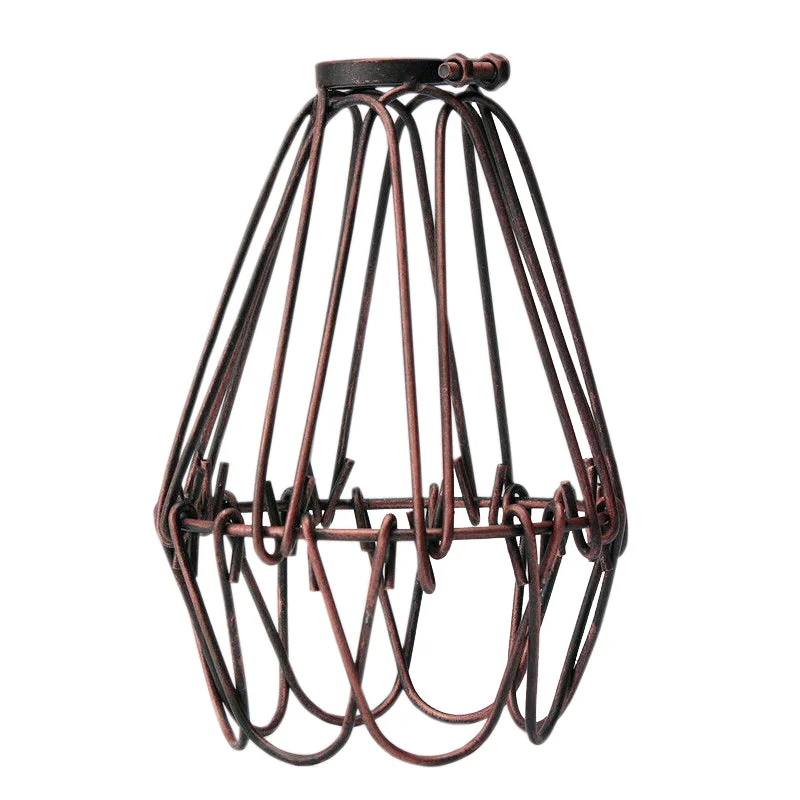 Industrial wire cage lampshade with vintage water lily design, black metal wire frame, adjustable diameter, fits E27 bulb
