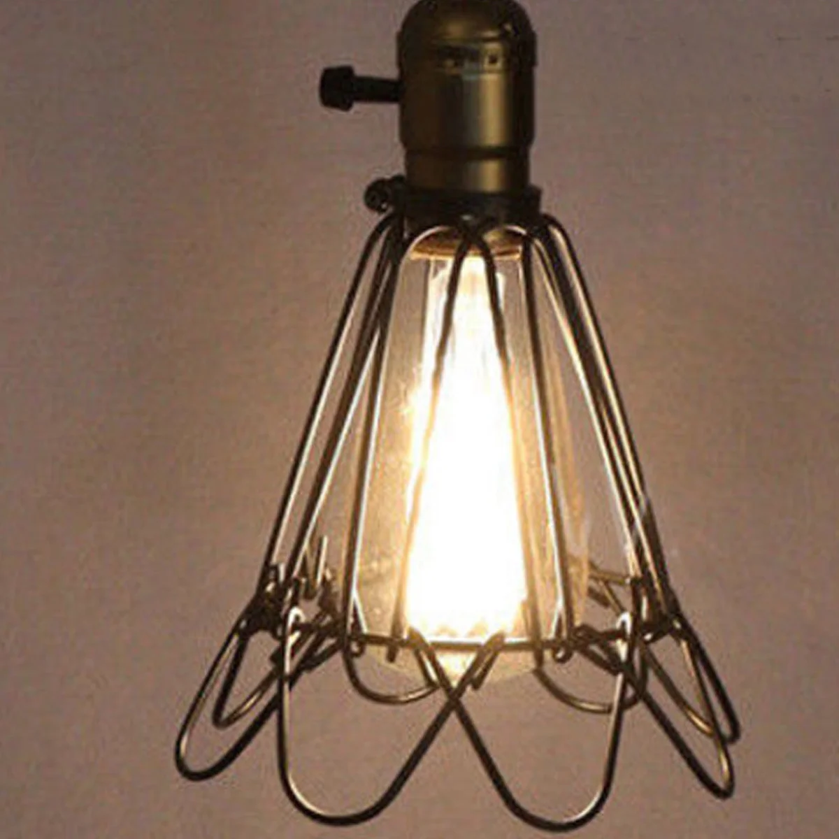 Black industrial wire cage lampshade with water lily design, vintage metal rail, lightweight, easy ceiling installation