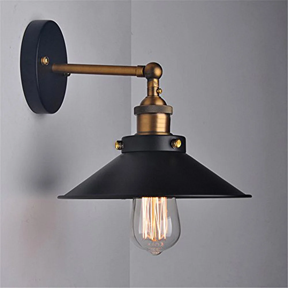 Black wall lights pendant with round 21cm shade, 11.5cm tall, 100cm adjustable cable, designed for bedrooms and living rooms.