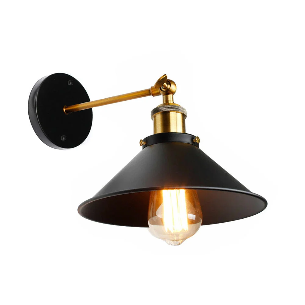 Black wall mounted lamp with round 21 cm black shade and 100 cm adjustable fabric cable, metal socket E27.