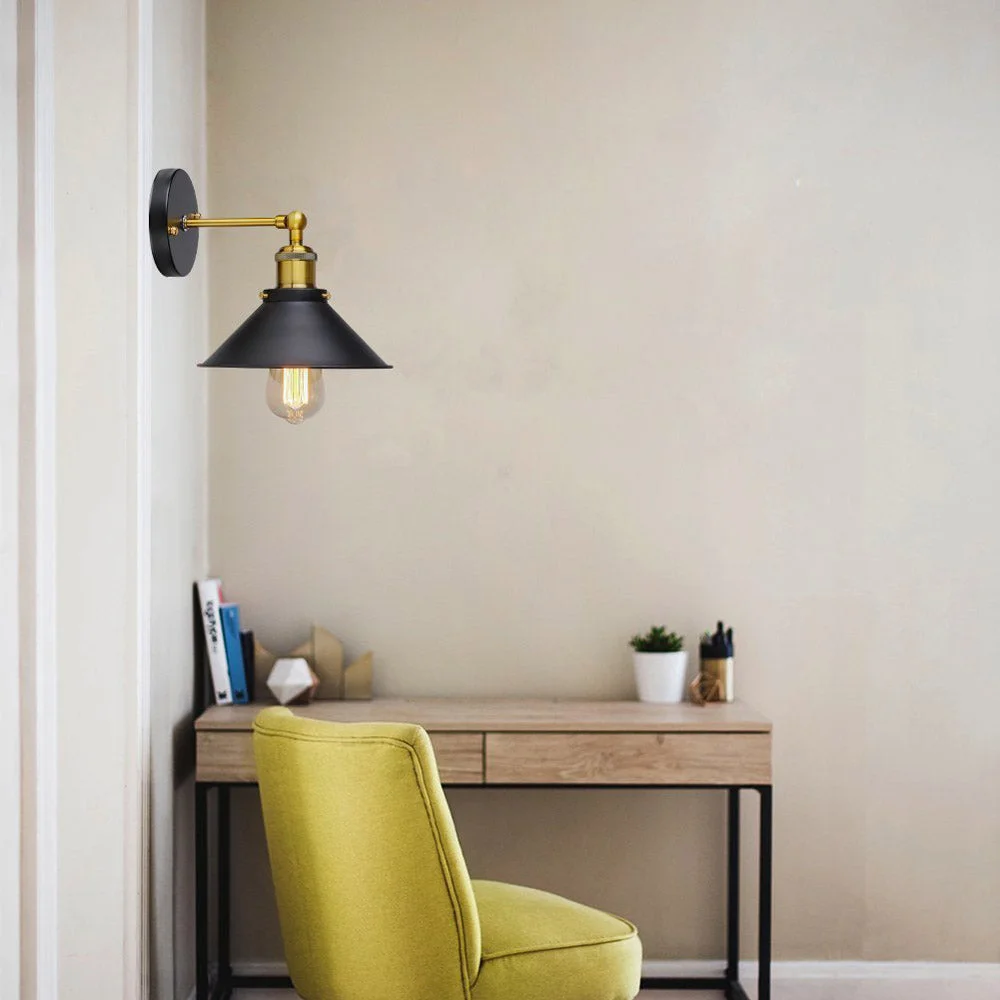 Black wall lights with a sleek pendant lamp, round black canopy and adjustable fabric cable, ideal for bedrooms, living rooms