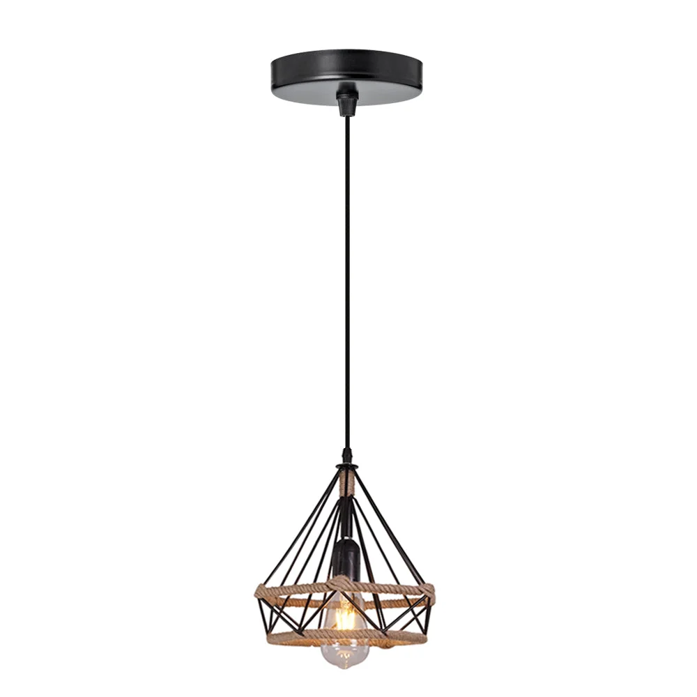 A metal pendant ceiling light with a diamond-shaped metal cage and 1m cable, 24.5cm tall.