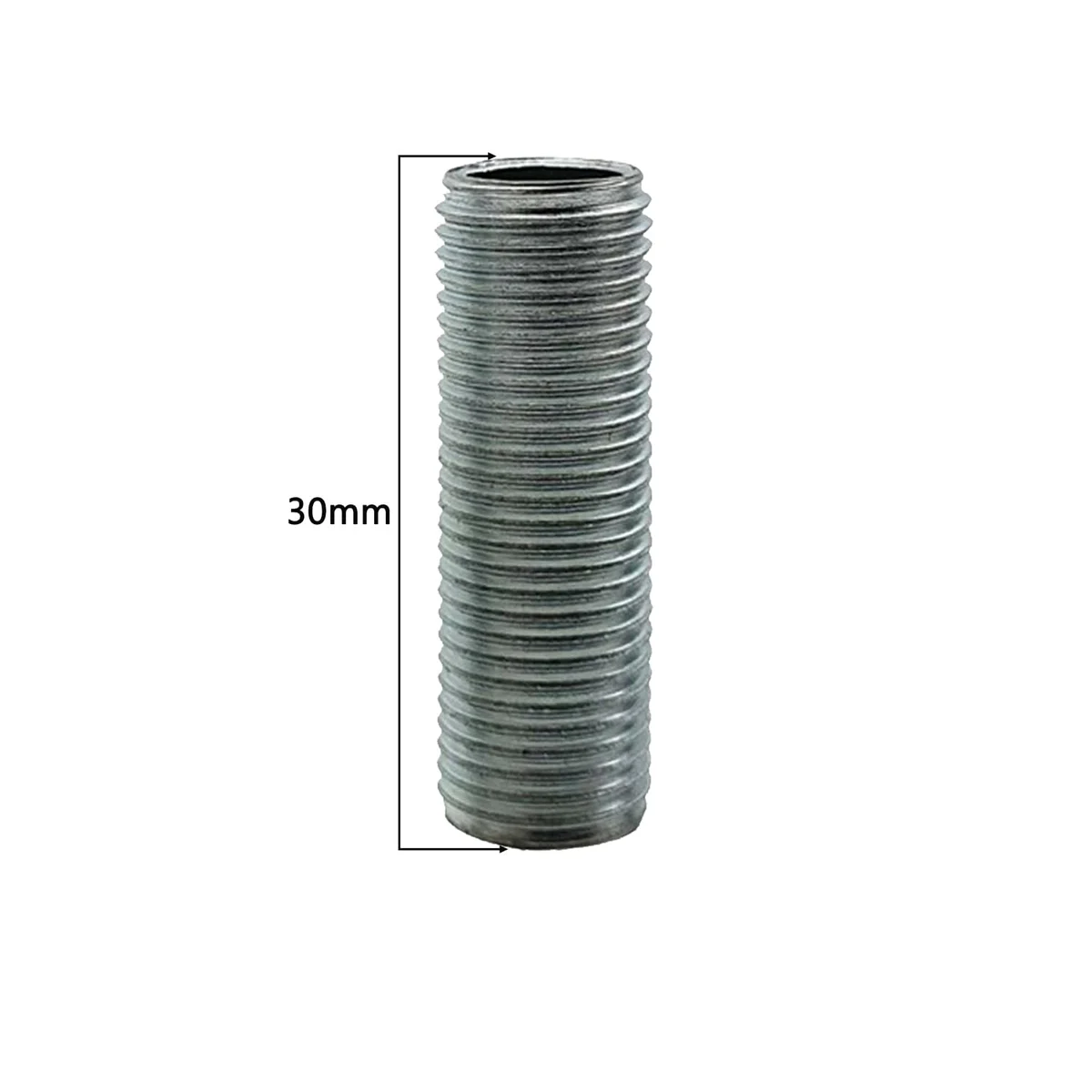 Set of five silver metal lamp fittings, M10 threaded, 30mm long, 1mm fine pitch, for lamp repair.
