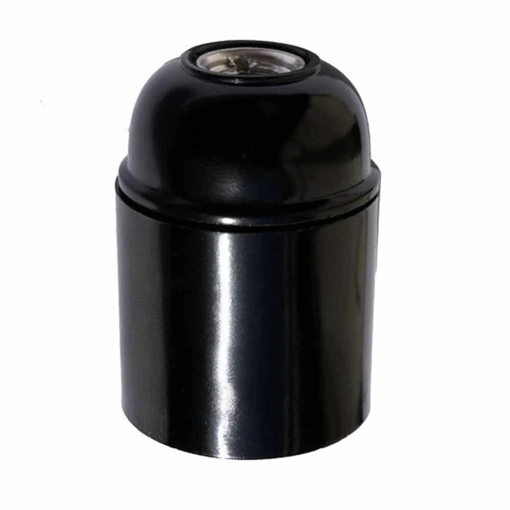 Black Bakelite lamp holder with green cord grip, featuring an E27 screw cap for a vintage early 1908 style lighting fixture
