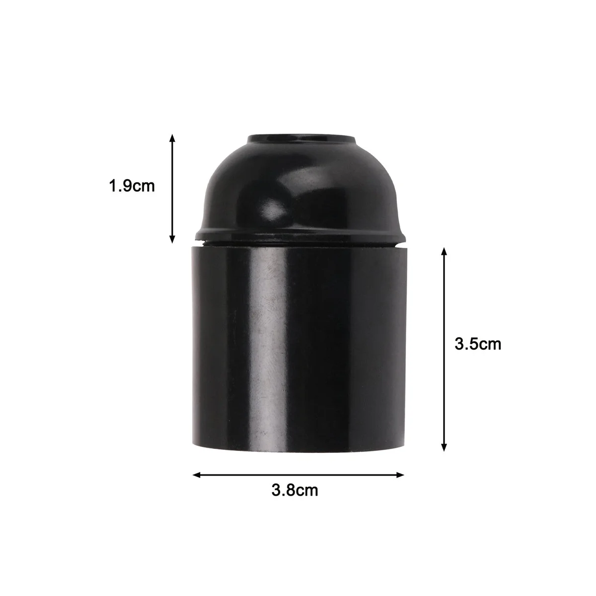 Black bakelite E27 lamp holder with white cord grip and removable cap, showing screw terminals for indoor lighting.