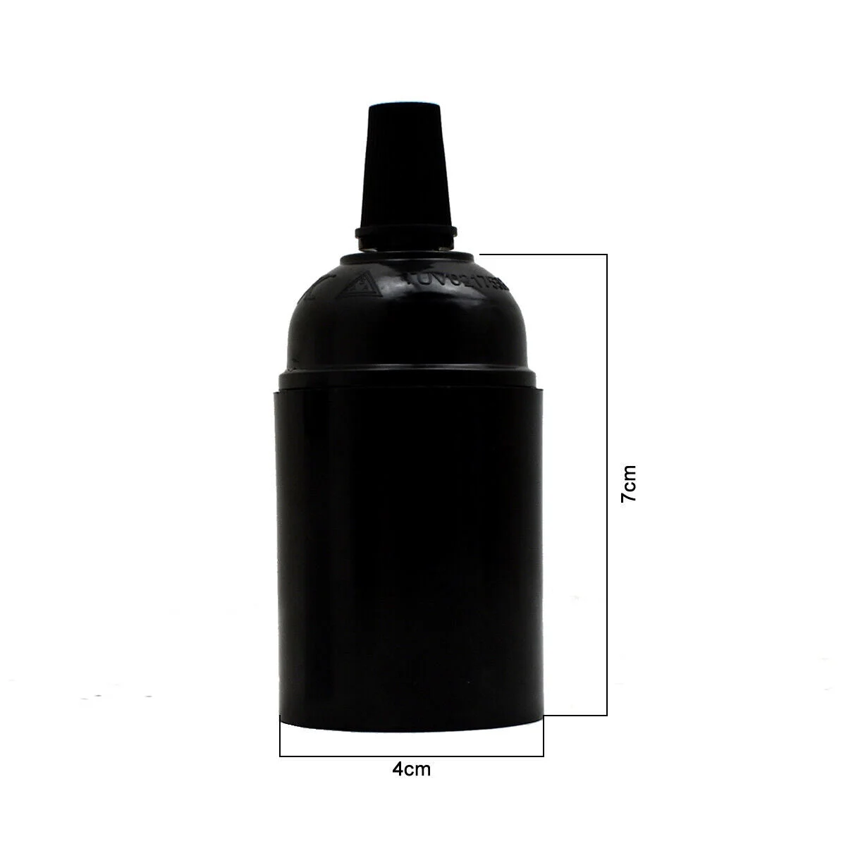 Black bakelite lamp holder with black cord grip and E‑27 screw base.