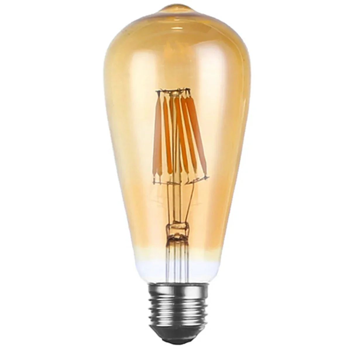 Silver-colored glass vintage LED filament bulb, 8W, E27 socket, glowing warm white.
