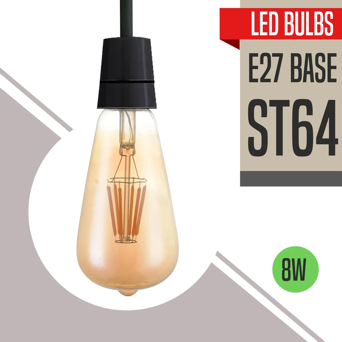 8W dimmable E27 warm white LED bulb with glass enclosure and filament-like design