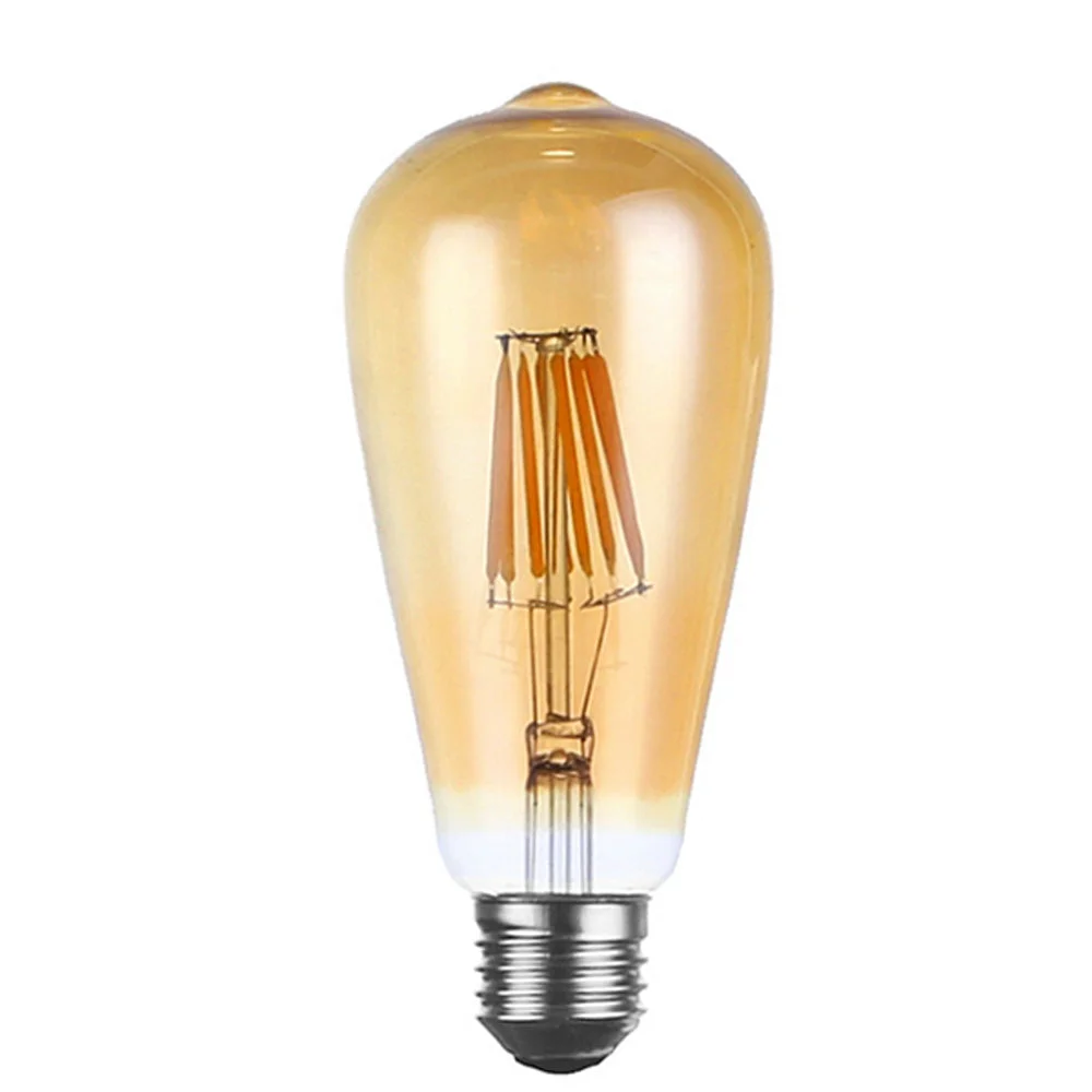 Vintage 8W LED filament bulb in glass housing, E27 base, warm white, 360° illumination, dimmable.