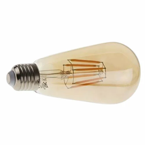8W vintage LED filament bulb in glass E27 socket, glowing warm white (360 degree LED bulb)