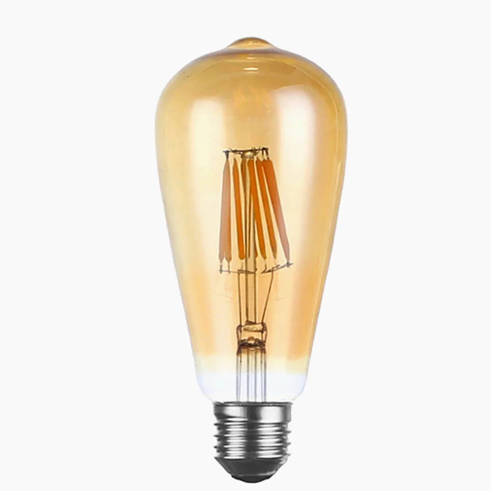 Glass vintage LED filament bulb with E27 socket, round translucent housing, warm white glow