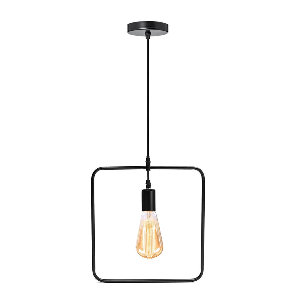 Black pendant light with 32cm diameter shade, 33cm height, 100cm black fabric cable pendant hanging from ceiling rose.
