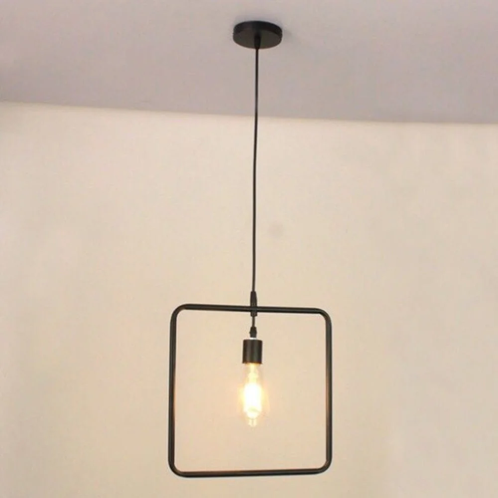 Industrial ceiling light with black fabric shade and round canopy, pendant style, 100 cm black cable, E27 socket