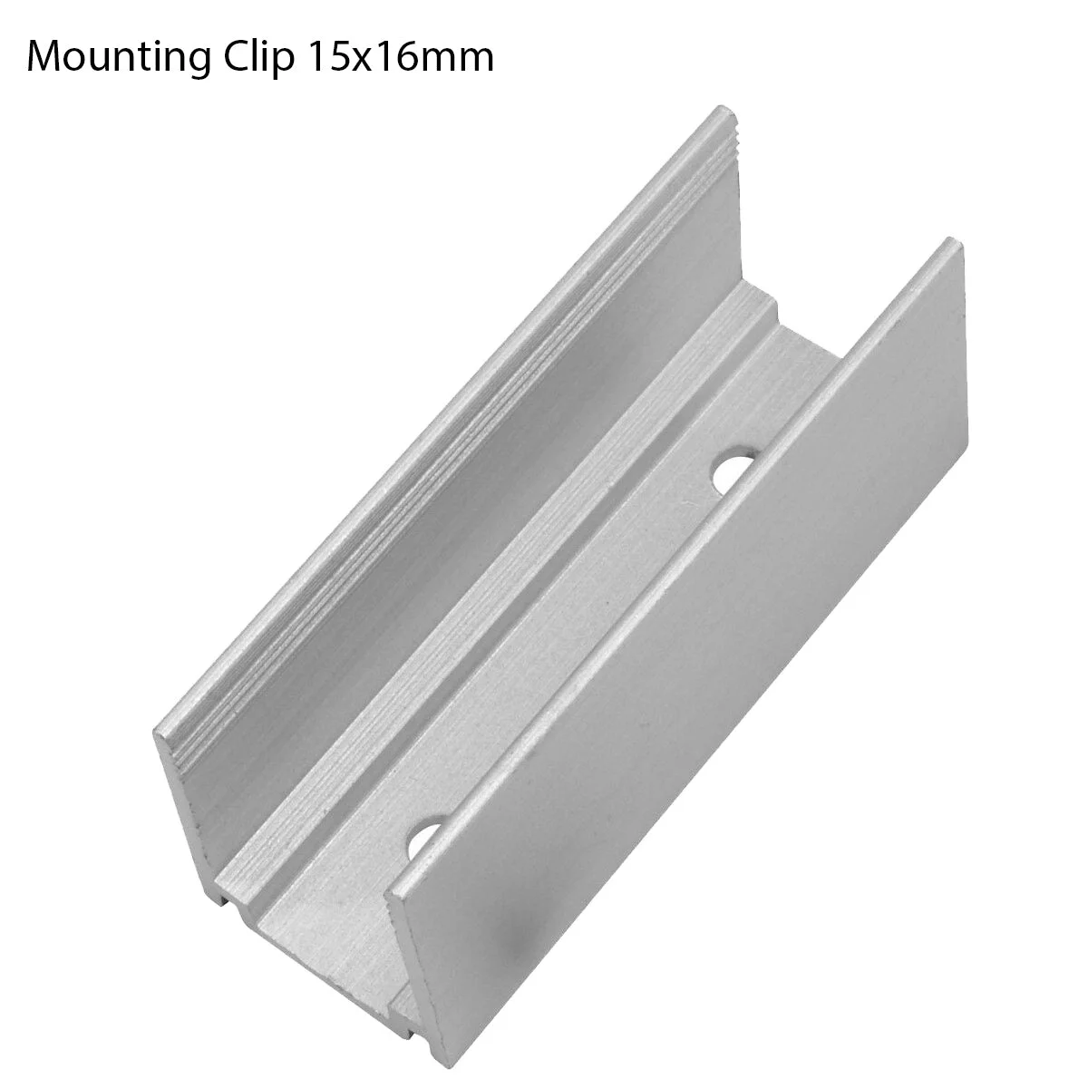 Metal neon rope light clip with 15x16mm clasp shown in close‑up, ready to attach LED flex accessories.