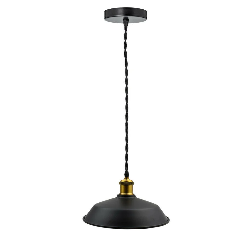3 pack ceiling lights – three black vintage loft chandelier pendant lamps with black fabric shades, 2m cable, to install.
