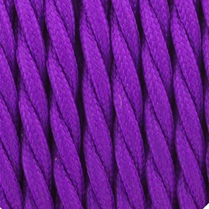 3 core twisted electric cable, 6mm diameter, 0.75mm cores, purple woven finish, 1m length
