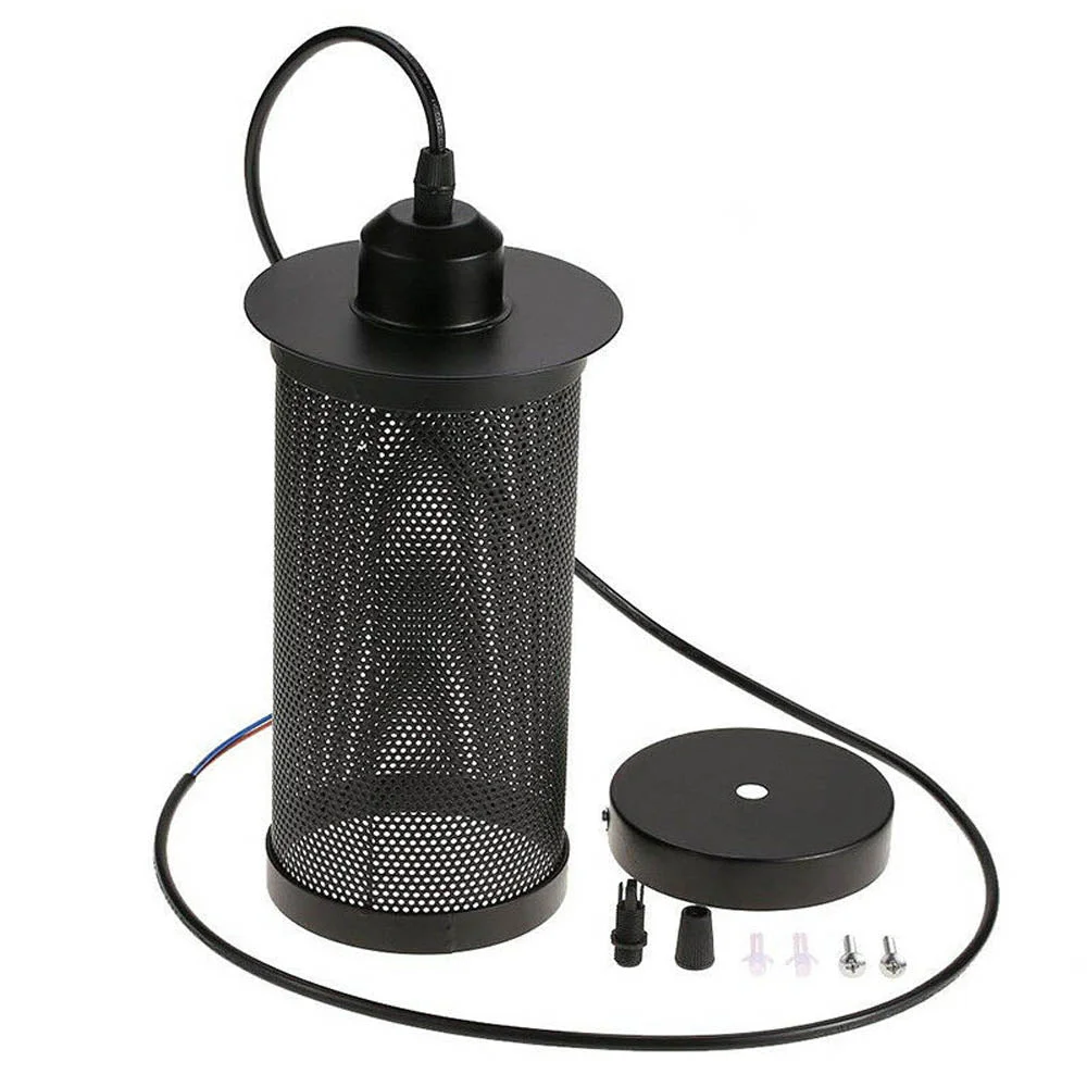 Vintage industrial style lighting pendant with black metal shade, round canopy, E27 base, 100cm cable.