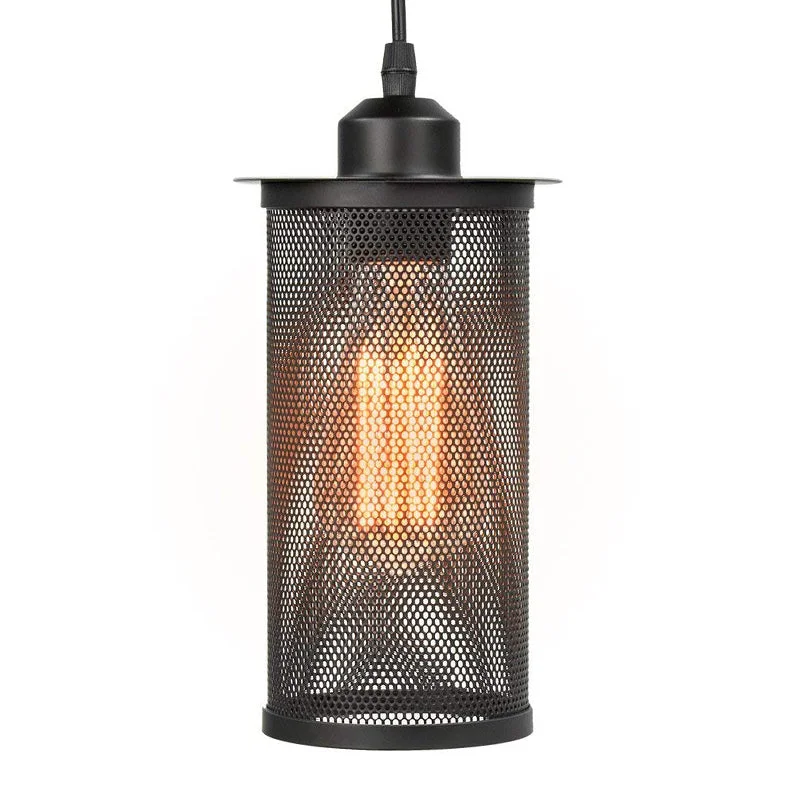 vintage ceiling light with black metal pendant and round black shade, 10 cm wide, 24 cm tall, 100 cm cable