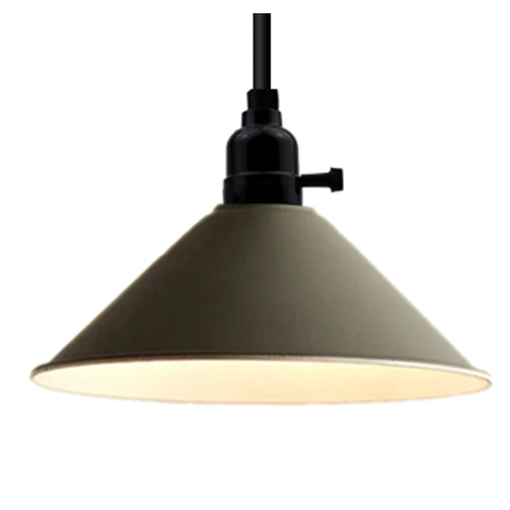 Industrial grey pendant with metal shade, black hanging cable, E27 socket, suitable for bar pendant lights.
