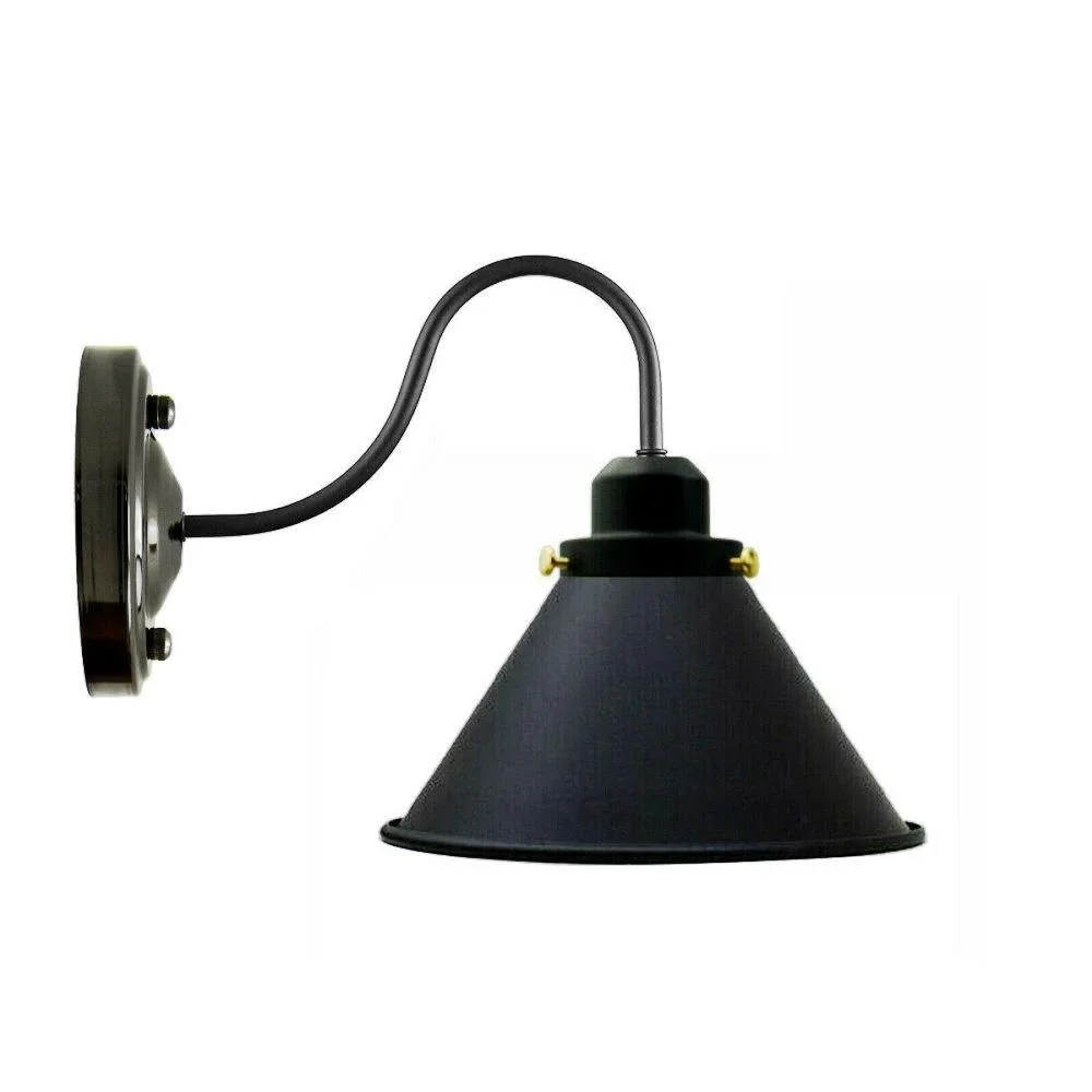 Modern iron bedroom wall light with 18cm high shade and 24cm arm, ready to fit E27 socket.