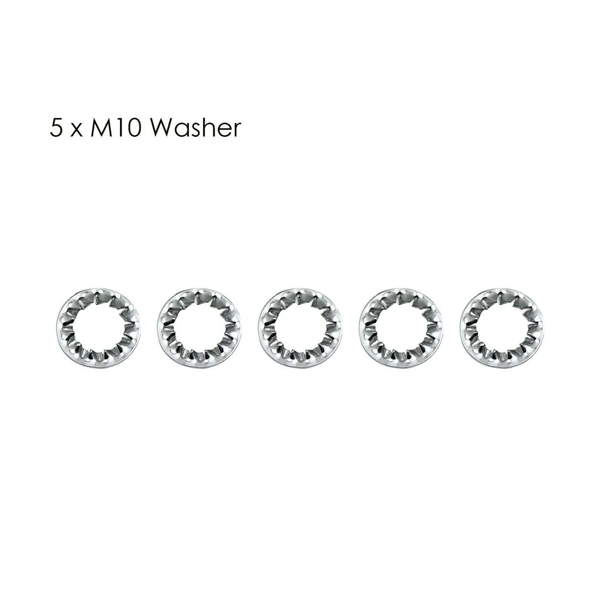 Set of five M10 threaded lamp nipples with washers in silver tone