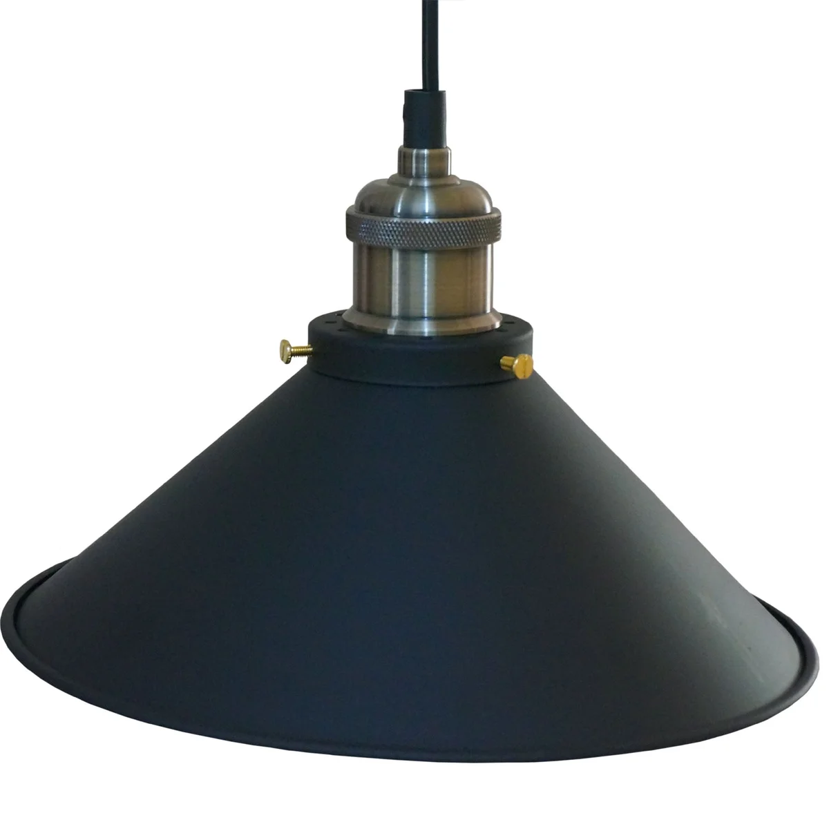 Modern pendant lighting: black round shade, 100 cm black fabric cable, E27 socket, industrial style.
