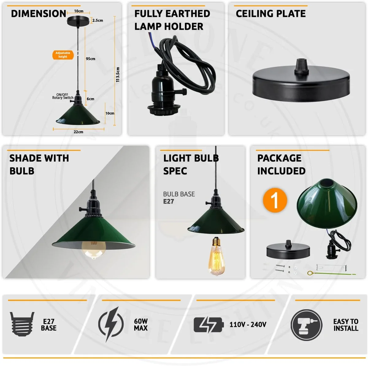 Yellow dome‑shaped pendant lamp with angled metal and PVC shade, ideal for kitchen island.