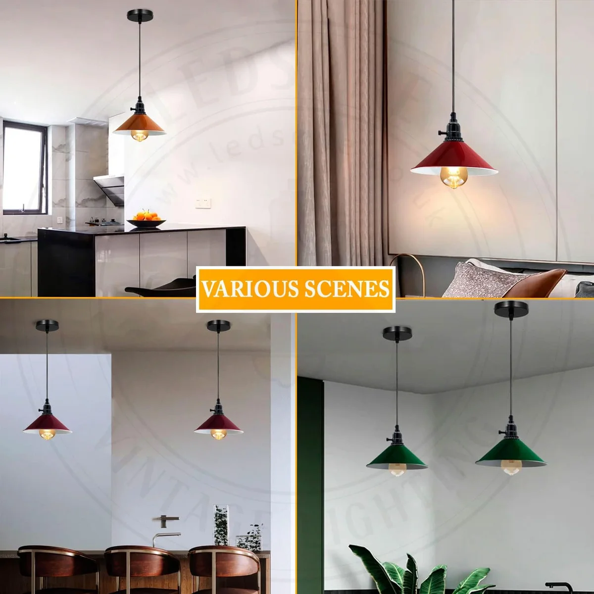 Modern yellow dome pendant light with angled metal base, PVC support cable, and large 10cm shade – E27 bulb pendant light.
