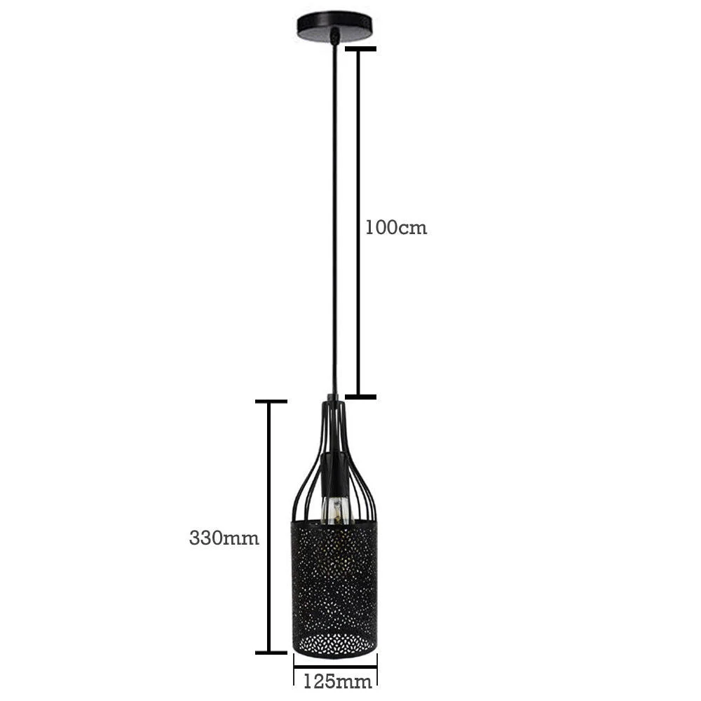Black pendant lamp with round fabric shade, 125mm diameter, 330mm height, 100cm cable – industrial style pendant light