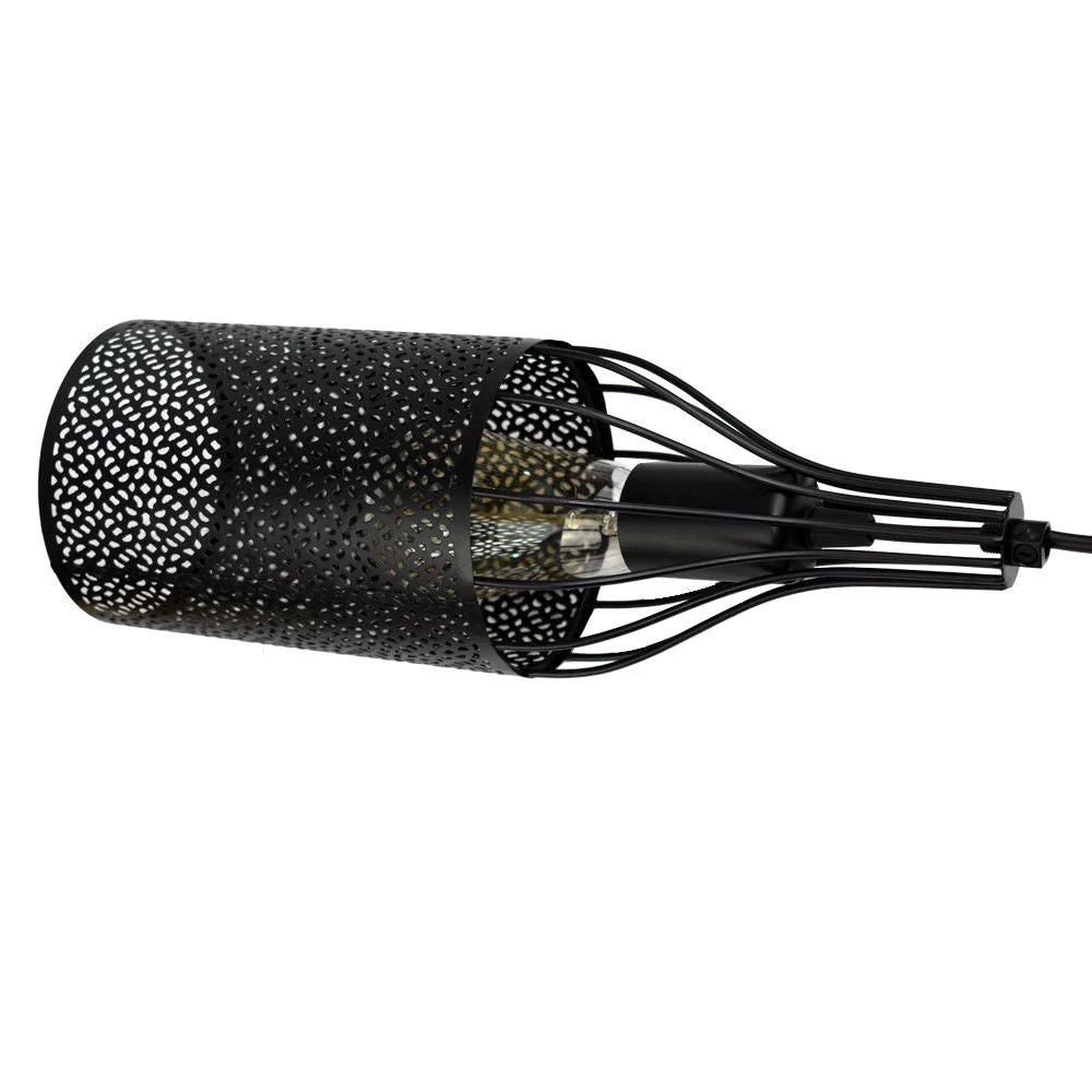 Black pendant lamp with round canopy, fabric-covered 100cm cable, E27 Edison screw light fitting