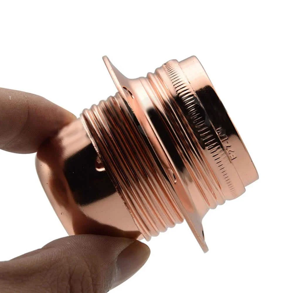 E27 vintage lamp holder with threaded metal body in rose gold color, dimensions 5.6 cm height x 5.9 cm diameter