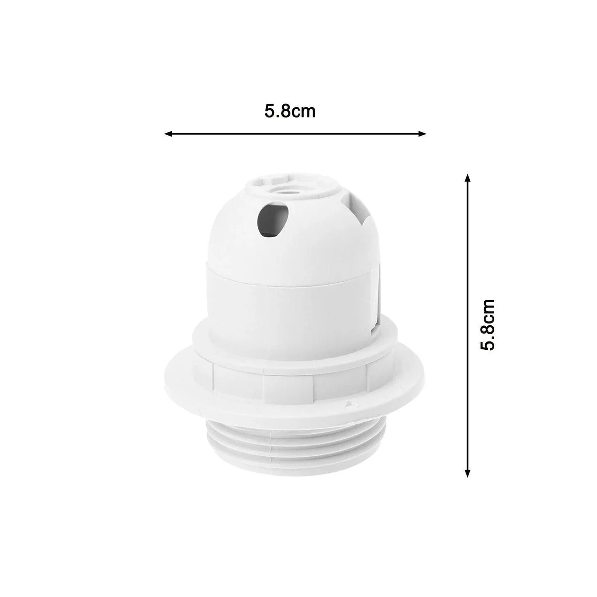 White E27 socket holder with metal ring, plastic cord grip, designed for vintage exposed bulb lighting