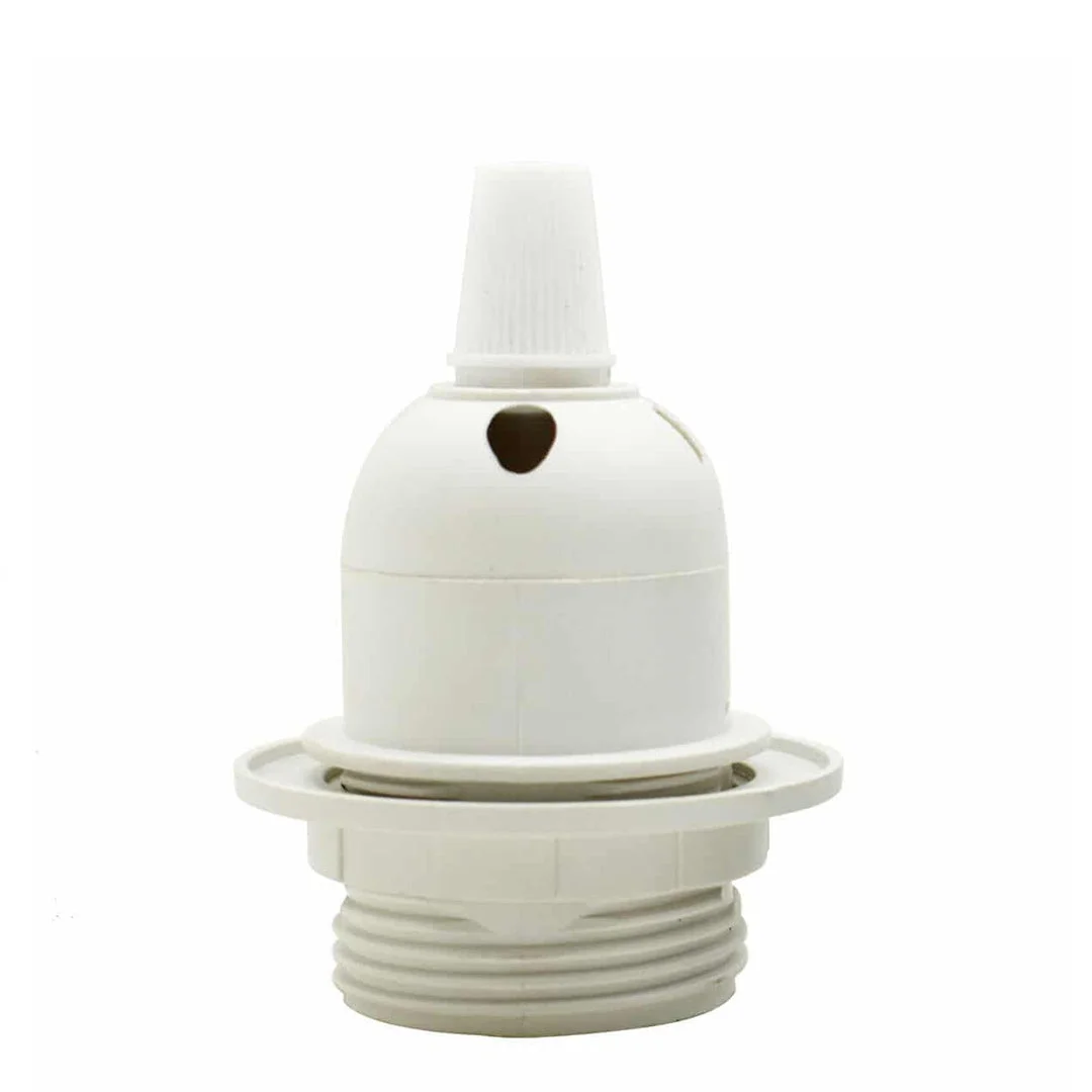 White metal and heat‑resistant plastic E27 vintage bulb holder with shade ring and cord grip, CE and CQC certified