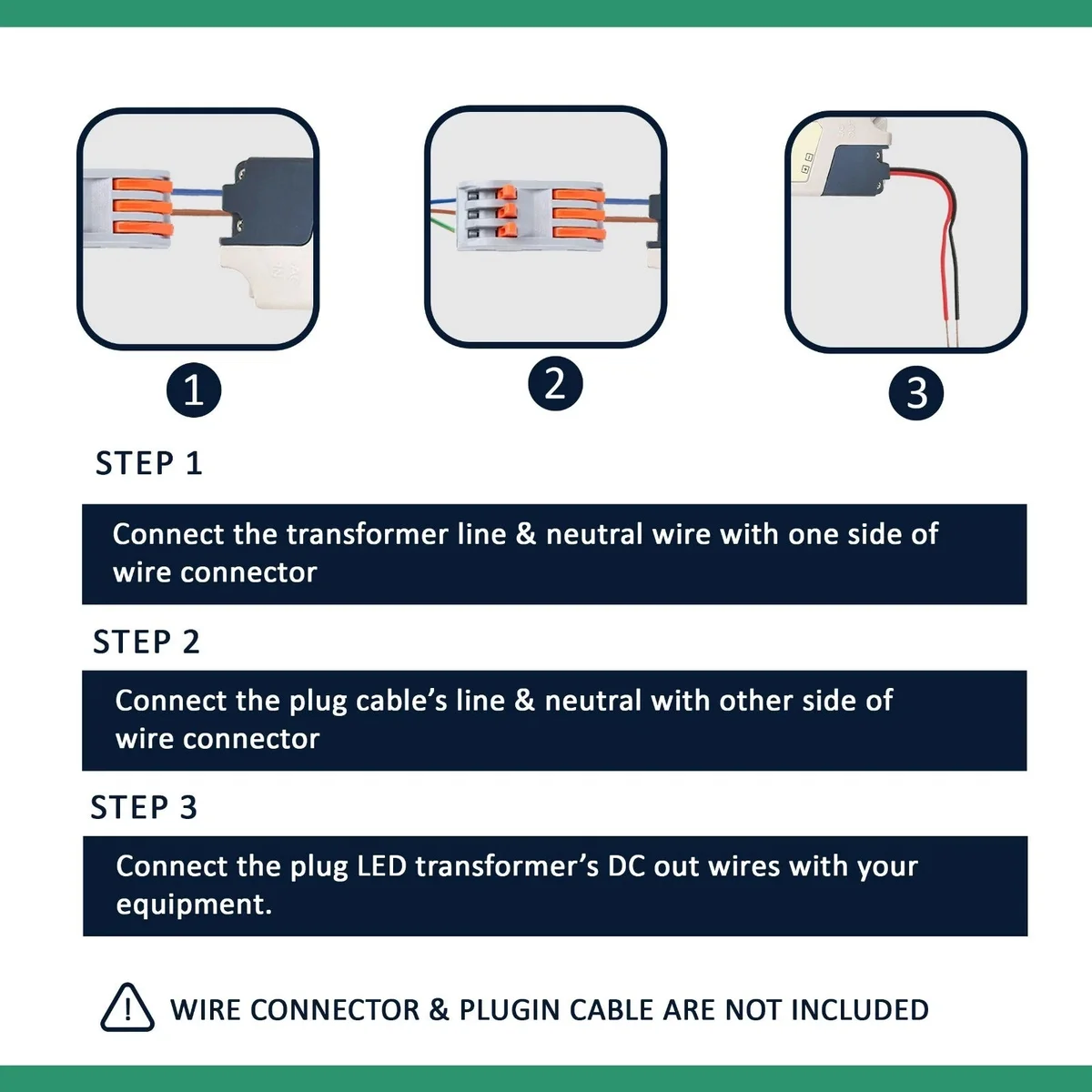12V LED power supply unit in white plastic housing, labelled 100‑240V AC input, 12V DC output, compact size