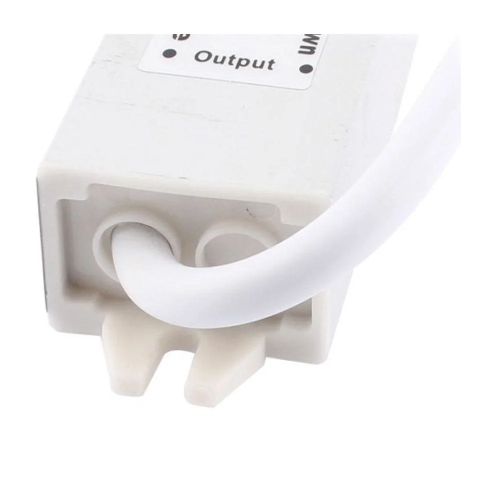 Aluminium alloy DC 24V LED transformer with IP67 rating, 24W, 1A output, labeled on surface, surrounded by mounting screws