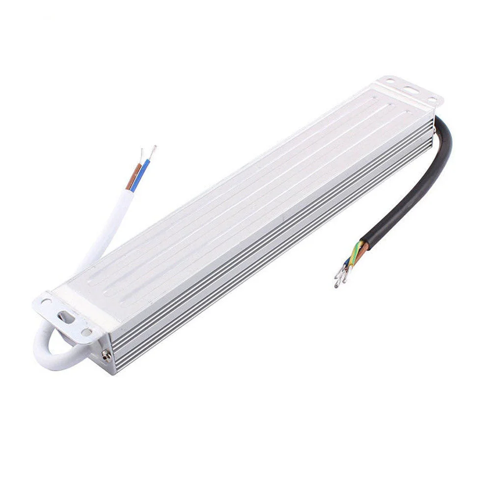 Industrial constant voltage transformer with aluminum alloy body, IP67 rating, 24V 45W LED driver, rubber‑sealed cables.