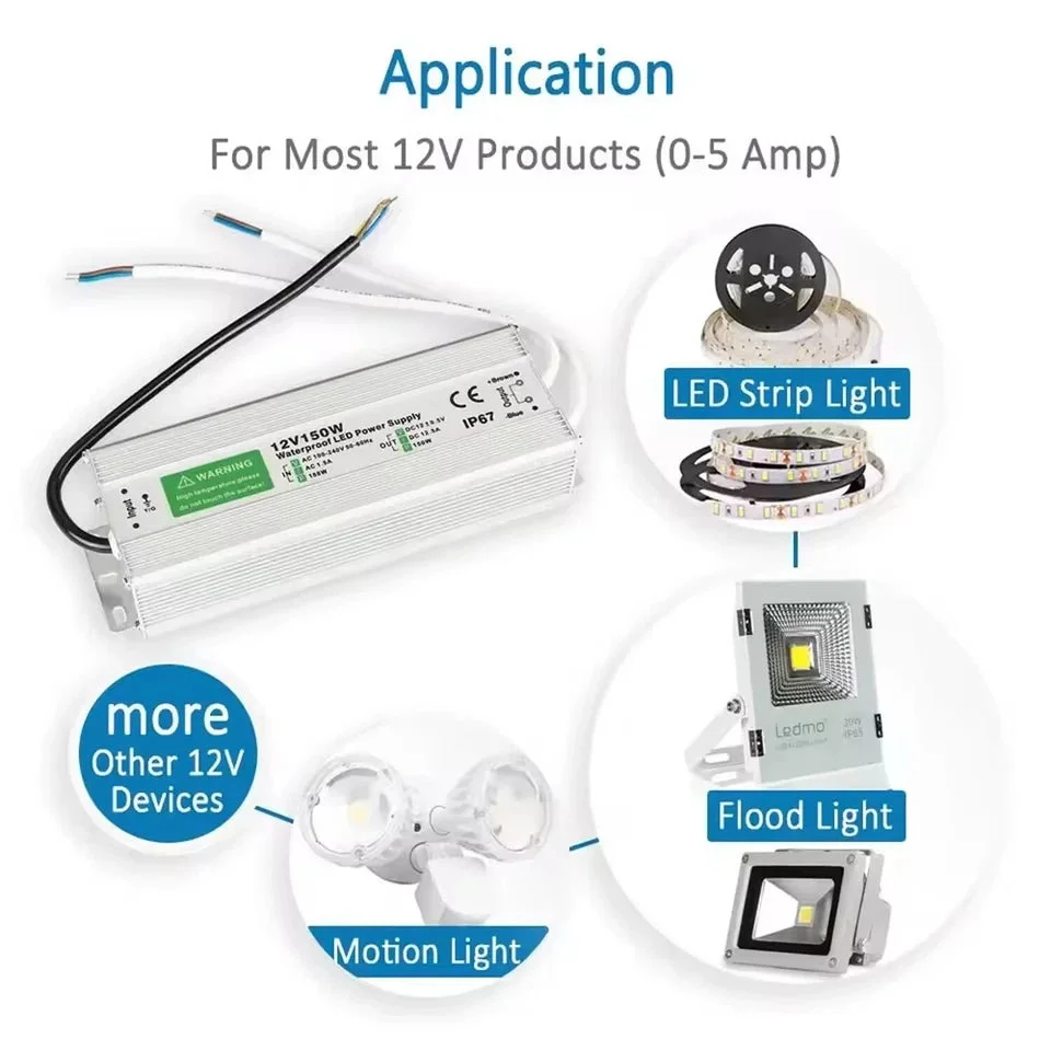 Aluminium-cased 24V 60W IP67 LED driver with input plug and labelled PCB, a robust outdoor LED power supply